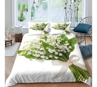 Lily-of-the-valley Linge de Lit Microfibre 3 pièces Imprimé en 3D Hypoallergique Spring-floral-bouquet Parure de Lit avec 2 x Taies d'oreiller Confortable for Chambre à Coucher Single（140x200cm）