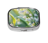Lily of the Valley Mini pilulier carré en métal Organiseur de médicaments de voyage 2 compartiments de poche Petit étui de rangement portable