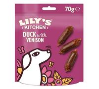 Lily’s Kitchen Fabriqué à partir d’ingrédients naturels Paquet de friandises pour Chiens Adultes Succulentes saucisses au Canard et au Chevreuil Recettes sans céréales 8 x 70g