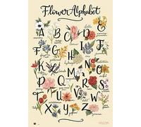 Lily & Val - Flowers Alphabet - Poster imprimé 61 x 91,5 cm + 2 barres d'affiche en plastique 62 cm Noir