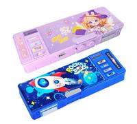 LilyBeauty [2 PCS] boîte à Crayons Multifonction pour Fille et garçon, Belle boîte à Stylo de Dessin animé avec Serrure, Taille - Crayon, Calendrier, Tableau Blanc (Violet + Bleu)