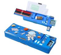 LilyBeauty Trousse multifonction avec calculatrice, taille-crayon et curriculum, plusieurs motifs mignons, convient pour les filles et les garçons, excellent cadeau pour les enfants (bleu)