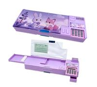 LilyBeauty Trousse multifonction pop-up avec calculatrice, taille-crayon pour filles et garçons, fermeture magnétique avec compartiments, programme de curricule, cadeau de rentrée scolaire pour