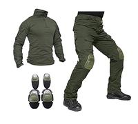 Lilychan Costumes Militaires Tactiques pour Hommes Uniformes Anti-déchirures à Manches Longues Chemise et Pantalon de Combat Genouillères (Vert, l)
