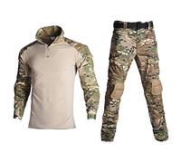 Lilychan Costumes Militaires Tactiques pour Hommes Uniformes Anti-déchirures à Manches Longues Chemise et Pantalon de Combat Genouillères (CP, XL)