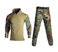 Lilychan Costumes Militaires Tactiques pour Hommes Uniformes Anti-déchirures à Manches Longues Chemise et Pantalon de Combat Genouillères (Camouflage Jungle, s)