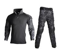 Lilychan Costumes Militaires Tactiques pour Hommes Uniformes Anti-déchirures à Manches Longues Chemise et Pantalon de Combat Genouillères (Python Noir, m)