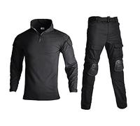 Lilychan Costumes Militaires Tactiques pour Hommes Uniformes Anti-déchirures à Manches Longues Chemise et Pantalon de Combat Genouillères (Noir, l)