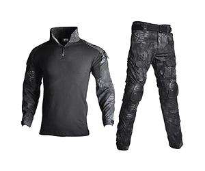 Lilychan Costumes Militaires Tactiques pour Hommes Uniformes Anti-déchirures à Manches Longues Chemise et Pantalon de Combat Genouillères (Python Noir, m)