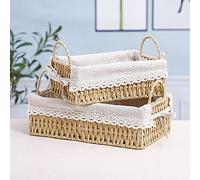 LilyDECO Lot de 2 paniers de rangement rectangulaires tissés pour articles divers, paniers décoratifs pour étagères, panier de rangement en corde de papier tissé, panier en corde de papier tissé,