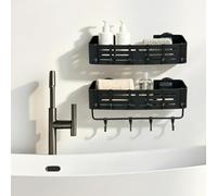 Lilyeriy Étagère de salle de bain à ventouse sans perçage, avec barre | Étagère d'angle en aluminium, montage sans outil, construction réglable en hauteur, résistante à la moisissure