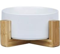 LILYPET Bol en céramique pour Chiens et Chats, Gamelle Design céramique et bambou, Bol pour croquettes et Eau (Blanc, 1 Bol)