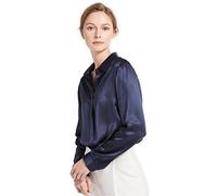 LilySilk Chemise Basique Femme en Soie Chemisier Fluide Uni Top Manches Longues Coupe Classique Confortable Blouse Féminin Décontracté XL Bleu Marine