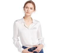 LilySilk Chemise Basique Femme en Soie Chemisier Fluide Uni Top Manches Longues Coupe Classique Confortable Blouse Féminin Décontracté M, Blanc