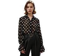 LilySilk Chemise en Soie pour Femme - Chemisier imprimé à Pois Blancs avec Manches à n UD et Patte de Boutonnage à Volants XS, Points Blancs sur Noir
