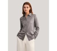 LILYSILK Chemise Femme En Soie Fini Lustré, Coupe Régulière 100% Soie De Mûrier Naturellement Antibactérien Chemises Gris Foncé XS
