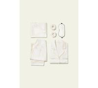 LILYSILK Ensemble Cadeau Nuit Bliss Blanc Naturel S - Soie Charmeuse Pyjama, Masque & Chouchous