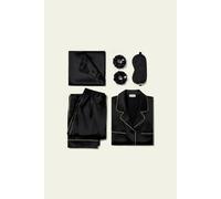 LILYSILK Ensemble Cadeau Nuit Bliss Noir XL Soie Charmeuse Pyjama Luxe Liserés Dorés Masque Sommeil Chouchous