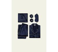 LILYSILK Ensemble Cadeau Nuit Bliss Soie Charmeuse Bleu Marine XS - Pyjama, Masque, Chouchous