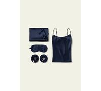 LILYSILK Ensemble Cadeau Nuit Soie Bleu Marine M - Chemise, Taie d'Oreiller 22 Momme, Masque, Chouchous