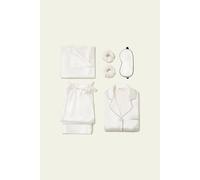 LILYSILK Ensemble Cadeau Soie Blanc Naturel L: Pyjama Strass, Taie d'oreiller 22 Mommes, Masque Nuit, Chouchous