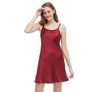 LilySilk Nuisette Soie Féminin Robe Courte à Fines Bretelles Chemise de Nuit Chic Eté 19 Momme (Rouge Vineux, XXL)