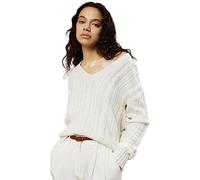 LilySilk Pull Ample pour Femmes à épaules Tombantes en Laine et Cachemire col en V Coupe Courte Tricot câble S, Blanc