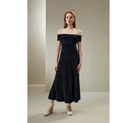 LILYSILK Robe Plissée Épaules Dénudées Soie Lavable Bleu Marine XS