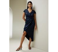 LILYSILK Robe Soie Mi-Longue Bleu Marine 38 | Élégante & Drapée, Coupe Asymétrique par Natasha Gibson