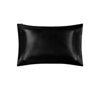 LilySilk Taie d'oreiller en Soie Naturelle 25 Momme [1 Pièce] avec Volant Plat Housse de Coussin pour Cheveux Anti-acariens Hypoallergénique Protège Oreiller Soie de Mûrier Noir 65x65cm