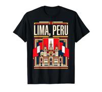 Lima Drapeau du Pérou Cathédrale Architecture Historique Art Rétro T-Shirt