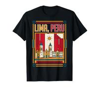 Lima Drapeau du Pérou Cathédrale Palais Présidentiel Art Rétro T-Shirt