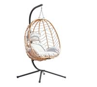 CONCEPT USINE | Fauteuil Suspendu Beige en Rotin Naturel | Design Lima | Structure en Acier | Coussin Déhoussable | Revêtement en Poudre | Hamac Balançoire sur Pied terrasse Jardin | Résiste à l'eau