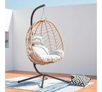 CONCEPT USINE | Fauteuil Suspendu Beige en Rotin Naturel | Design Lima | Structure en Acier | Coussin Déhoussable | Revêtement en Poudre | Hamac Balançoire sur Pied terrasse Jardin | Résiste à l'eau