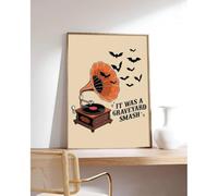 LIMAIDUO 1 pièce d'impression de tourne-disque étrange, art rétro d'Halloween, décoration de salon bohème d'automne (80 x 120 cm/cadre intérieur)