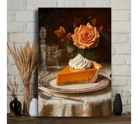 LIMAIDUO 1 toile murale « Tarte à la citrouille et roses » de Thanksgiving - Affiche imprimée à plat et vibrante, décoration d'intérieur moderne, cadre 20 x 30 cm