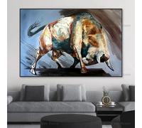 LIMAIDUO Affiche aquarelle abstraite représentant un combat de taureaux en colère, motif animal, motivation pour entrepreneur, art mural, toile, décoration, 80 x 120 cm, sans cadre