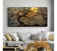 LIMAIDUO Affiche artistique abstraite représentant des arbres dorés et la lune, impression sur toile, peinture de luxe, paysage d'arbres dorés, décoration intérieure (30x60cm/sans cadre)