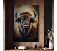 LIMAIDUO Affiche d'art animalier rustique représentant un bison américain, peinture sur toile, impression murale, image pour décoration de salon ou de maison (70 x 100 cm, cadre intérieur)