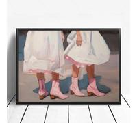 LIMAIDUO Affiche de ballet de bottes de cow-girl western girly, peinture rétro rose des années 1950, impression sur toile, décoration de chambre de fille (80 x 120 cm, cadre intérieur)