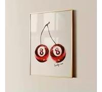 LIMAIDUO Affiche de billard porte-bonheur à cerises rouges - Décoration murale tendance et élégante pour chambre de fille (70 x 100 cm/Cadre intérieur)
