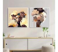 LIMAIDUO Affiche et impression abstraite de portrait de femme fleurie, peinture sur toile, art mural bohème, images pour salon, décoration d'intérieur 40 x 40 cm x 2 cadres