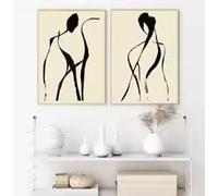 LIMAIDUO Affiche minimaliste sur toile, dessin au trait à l'encre représentant une figure abstraite de femme et d'homme (70 x 100 cm x 2, sans cadre), décoration intérieure nordique.