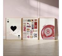 LIMAIDUO Affiche murale vintage « Lucky You » avec boîte d'allumettes, impression d'as de cœur, peinture rétro, décoration de boule de billard rouge, 20 x 30 cm, sans cadre