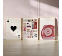 LIMAIDUO Affiche murale vintage « Lucky You » avec boîte d'allumettes, impression sur toile, style rétro, motif « As de cœur », boule de billard rouge, décoration, 50 x 75 cm, sans cadre