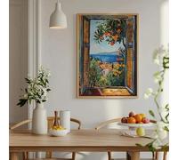 LIMAIDUO Affiche sur toile « Fenêtre ouverte », peinture fauviste, mer Méditerranée, oranger, vue côtière (40 x 60 cm, sans cadre)