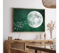 LIMAIDUO Affiche sur toile représentant un nuage bleu foncé, un oiseau volant, un soleil bohème, un paysage urbain, une décoration murale pour salon, cadre de 80 x 120 cm