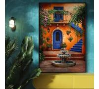 LIMAIDUO Affiches artistiques de style bohème, cour de villa méditerranéenne, paysage de domaine champêtre mexicain, peinture sur toile, décoration intérieure (80x120cm/sans cadre)