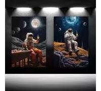 LIMAIDUO Affiches modernes d'astronautes, astronaute avec une bière dans un bar lunaire, peintures sur toile, astronautes jouant au poker (60 x 80 cm x 2 / cadre intérieur)