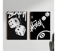 LIMAIDUO Billard Dés Noir 8 Art Mural Affiche Salon Bar Café Chambre Bureau Maison Décorative Toile Peinture (30x45cmx2/Cadre Intérieur)
